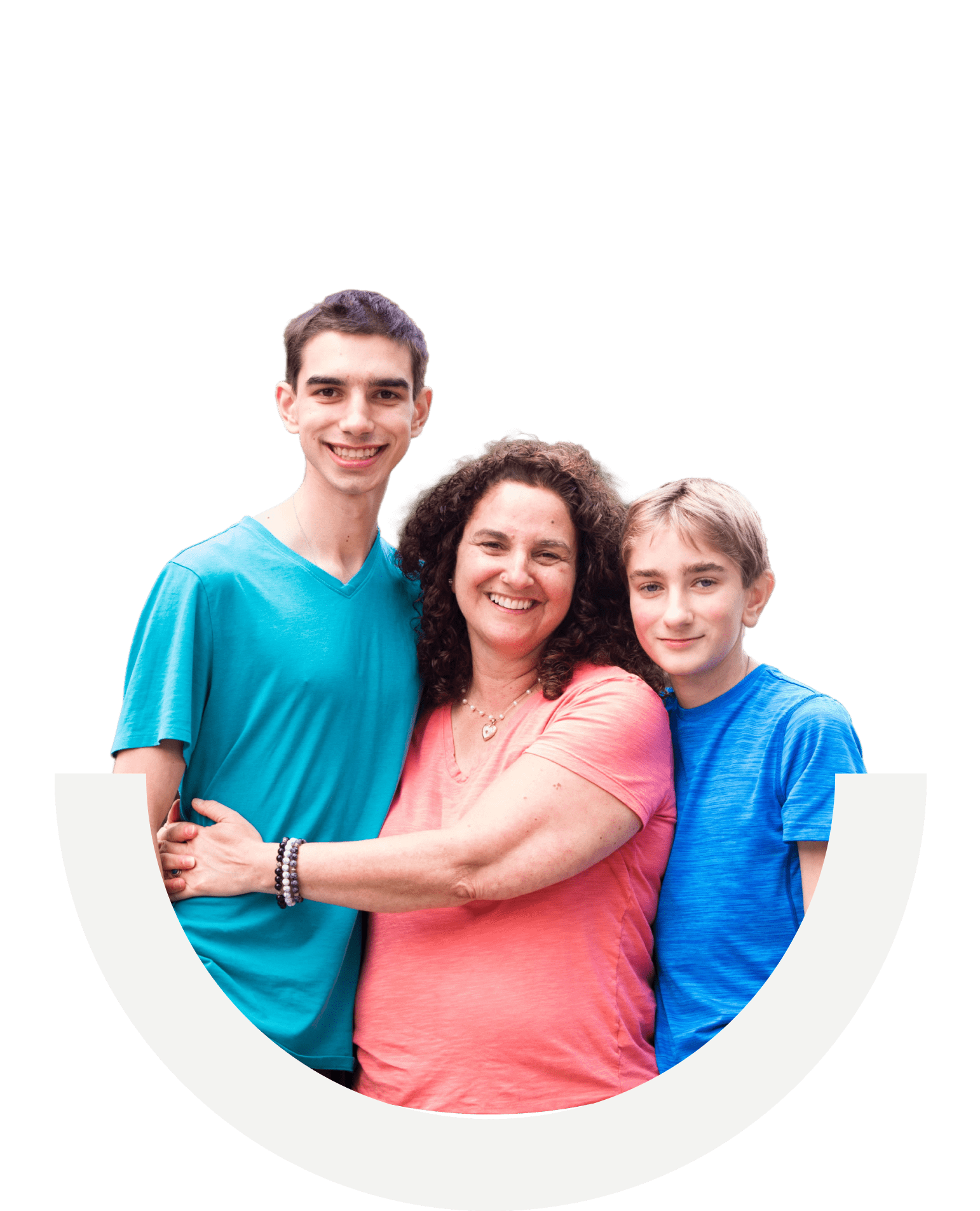 Cut out of mother taking a picture with her two teenage sons