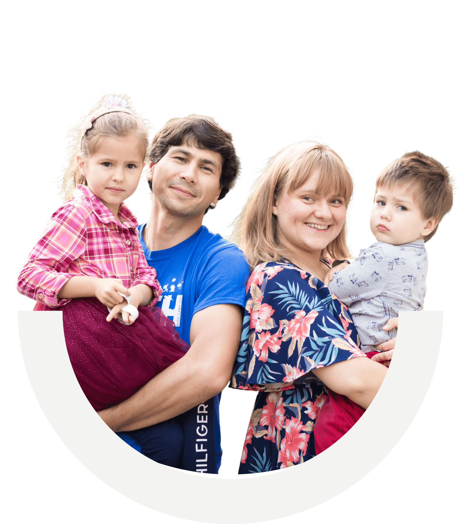 Cut out of mother and father holding their son and daughter