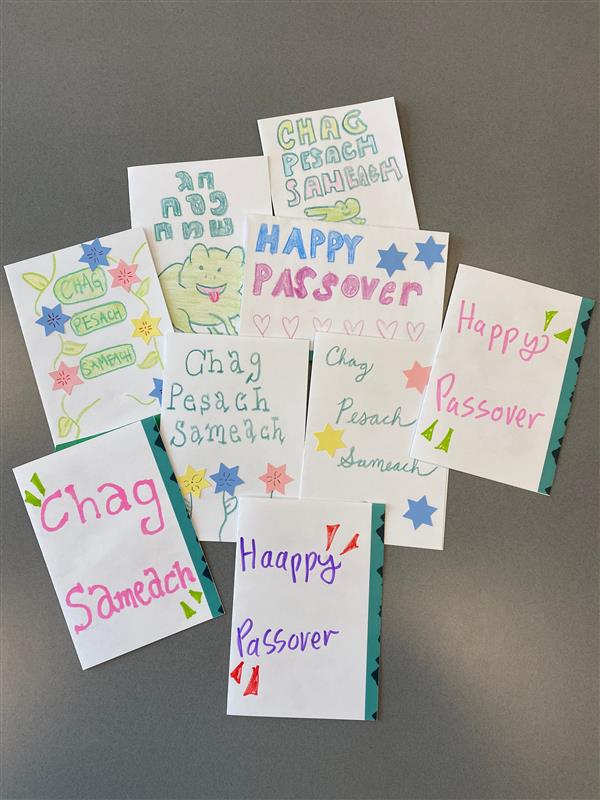 Handmade Passover cards with colorful writing