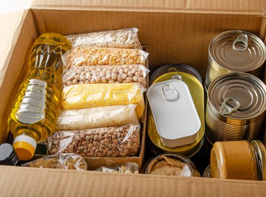 Box of dried and canned food