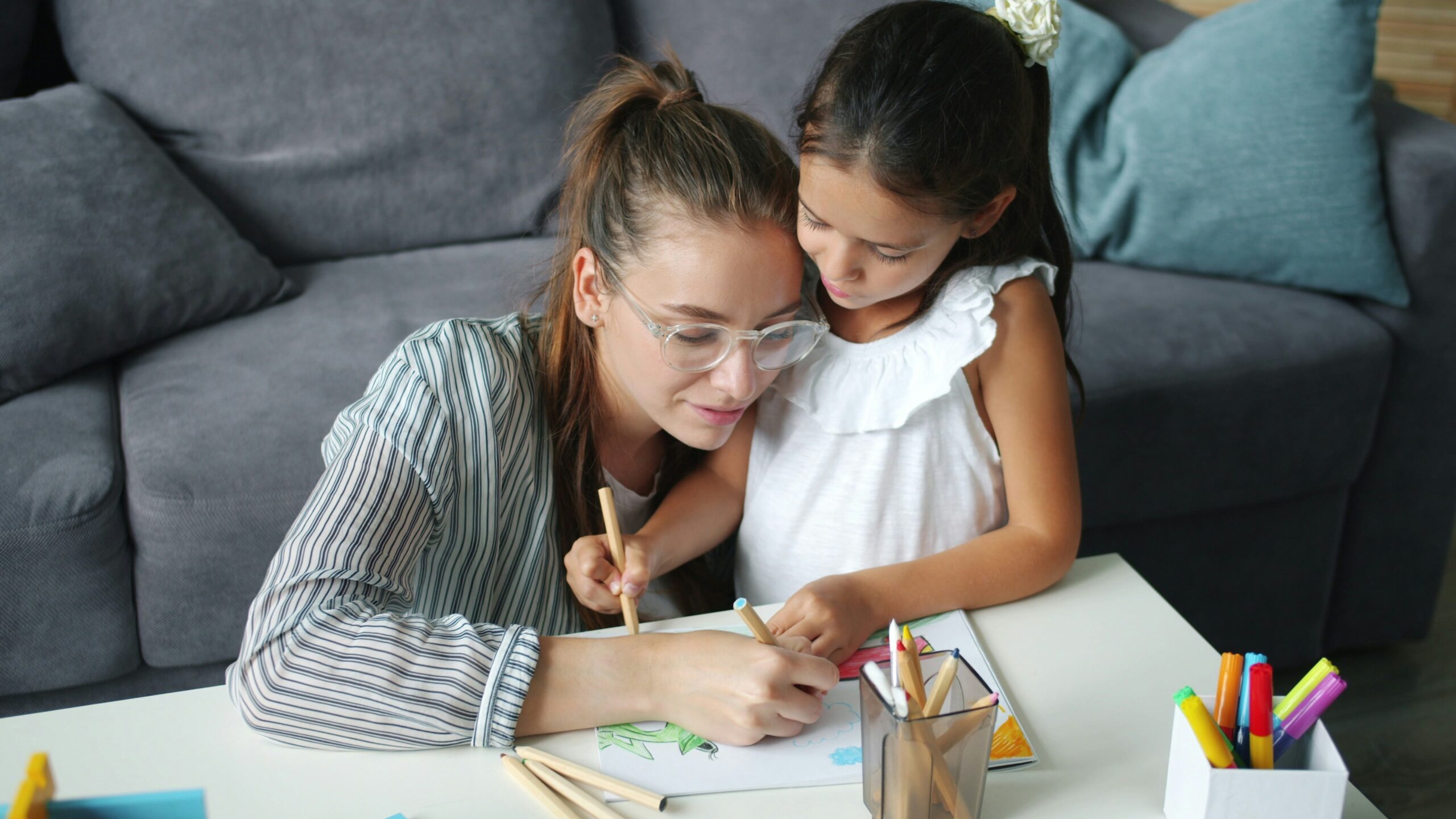 Mom and daughter coloring